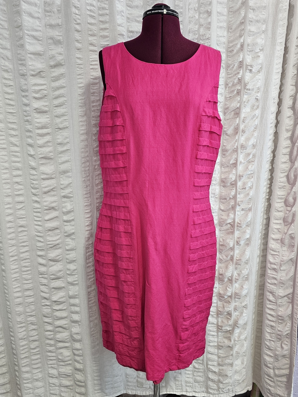 Pink Sheath Tiered Round Neck Cap Sleeveless Pink Ruffle-Accent Shift Dress 12